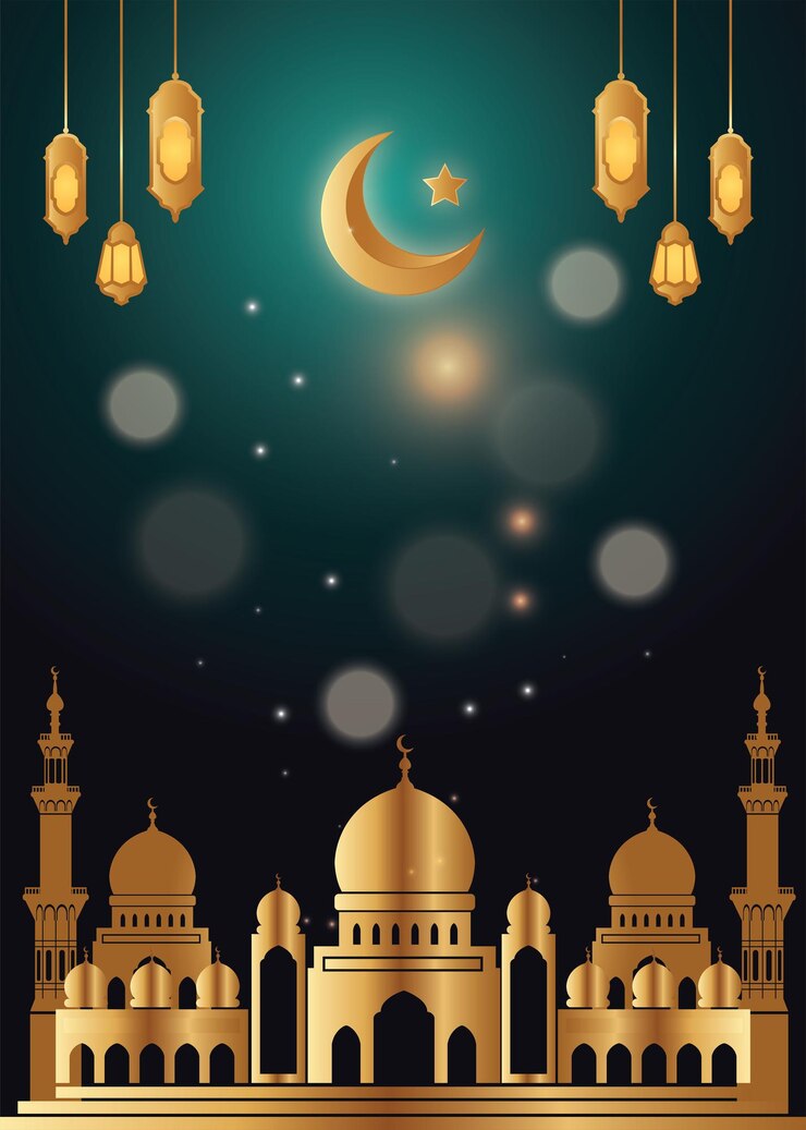 Fond islamique vert et or avec mosquée et lanterne