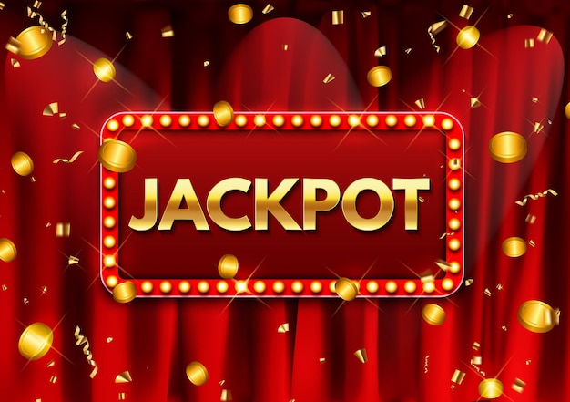 Fond De Jackpot Avec Des Confettis D'or Tombant. Modèle De Publicité De Casino Ou De Loterie. Illustration Vectorielle