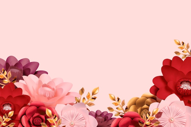 Fond De Jardin De Fleurs En Papier Romantique Dans Un Style 3d