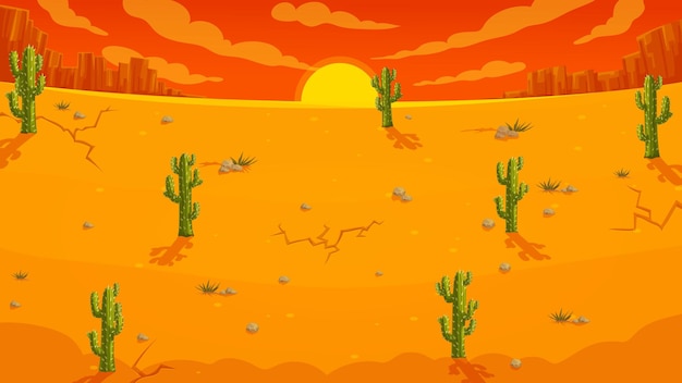 Fond De Jeu De Cactus Du Désert Mexicain De Dessin Animé