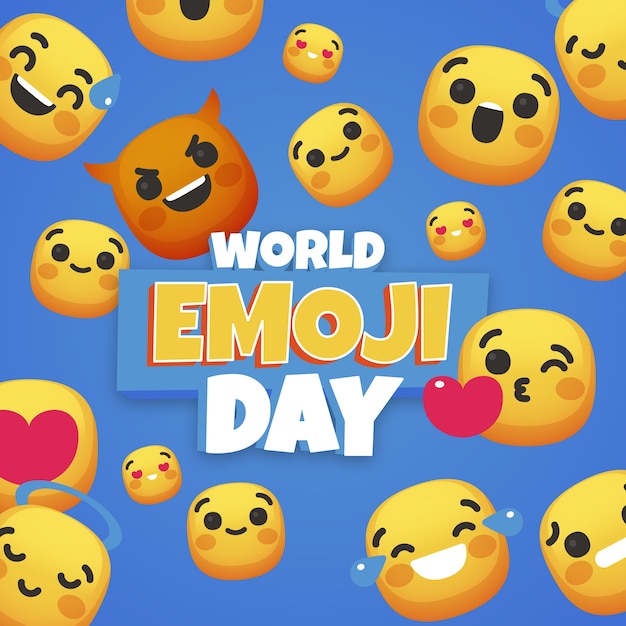 Fond de jour emoji monde plat avec des émoticônes