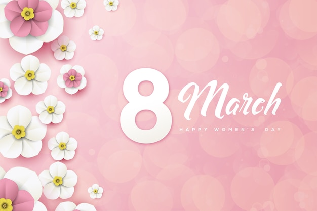 Fond de jour de la femme avec huit et belles fleurs.