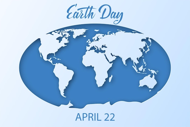 Vecteur fond de jour de la terre. carte du monde blanche et bleue de la planète terre avec les océans et les continents.