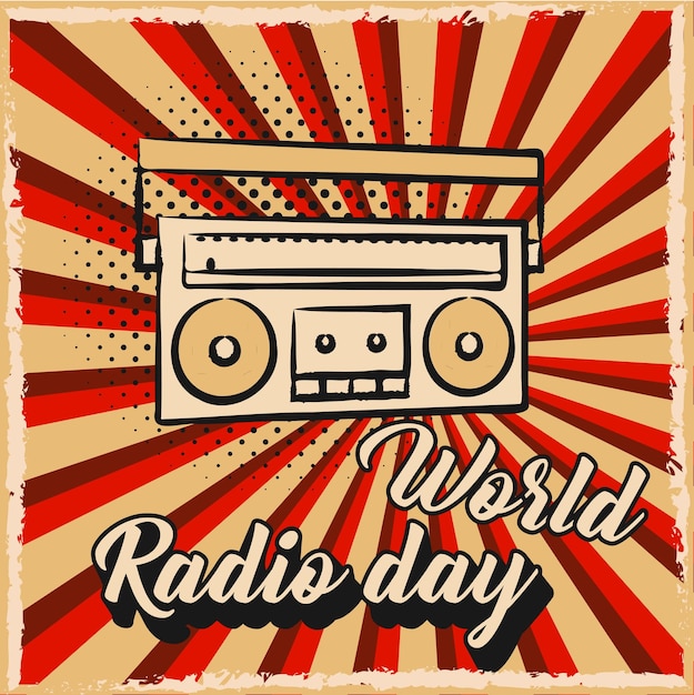Fond De La Journée Mondiale De La Radio Dans Un Style Vintage Avec Des Textures Grunge Et Illustration Radio