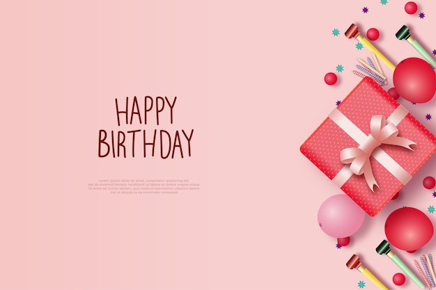 Fond de joyeux anniversaire avec une boîte cadeau rose