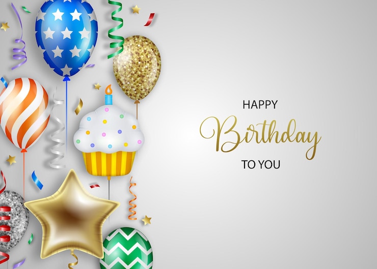 Vecteur fond de joyeux anniversaire avec des confettis et des fanions de ballons colorés