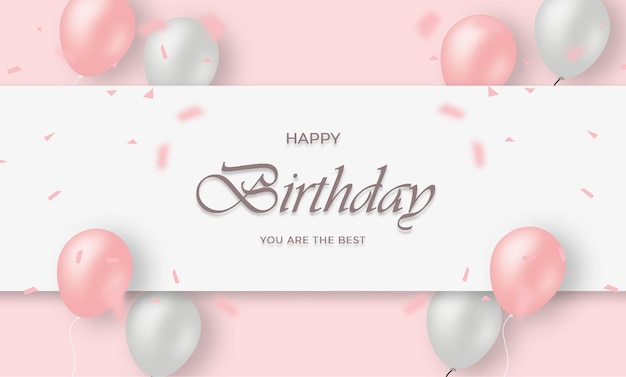 Fond de joyeux anniversaire réaliste avec des ballons roses et blancs