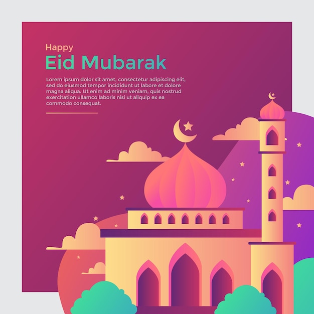 Vecteur fond joyeux eid mubarak avec mosquée et design moderne