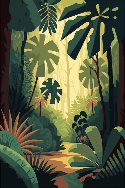 Fond De Jungle Illustration De Dessin Animé De Couleur Plate Vectorielle Jungle Lumineuse Le Matin