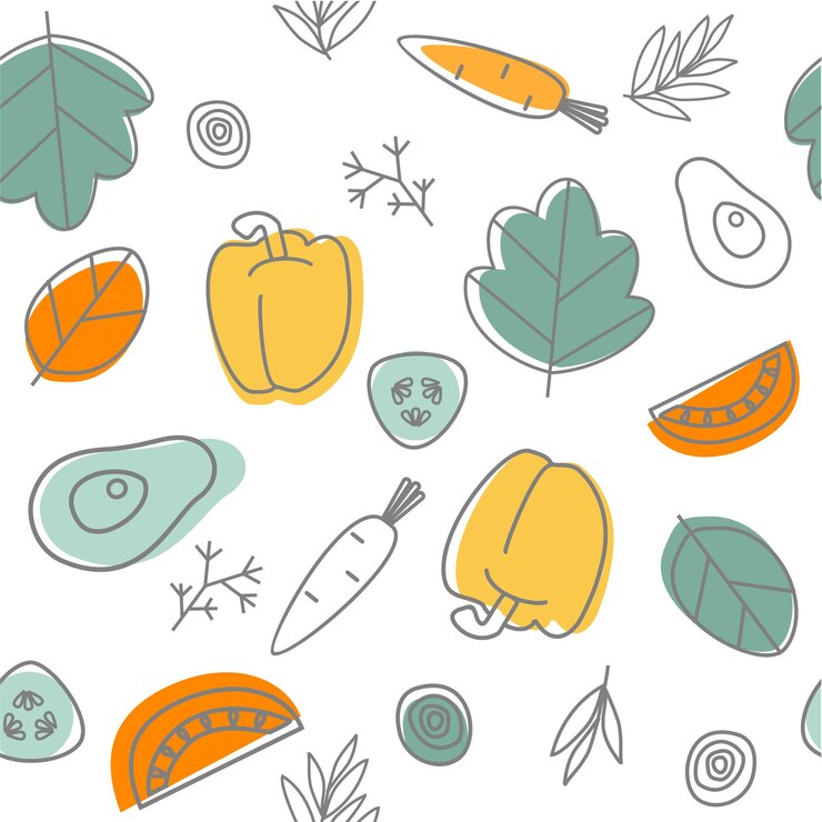 Fond de légumes sans soudure Motif Doodle Alimentation saine