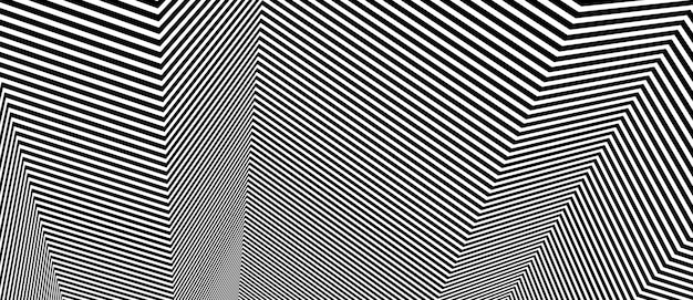 Fond De Lignes 3d Abstrait Vectoriel, Motif Optique Dimensionnel De Perspective Linéaire Noir Et Blanc.