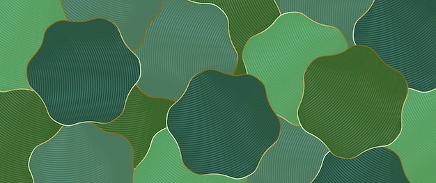 Vecteur fond de lignes de feuilles abstraites or et vert