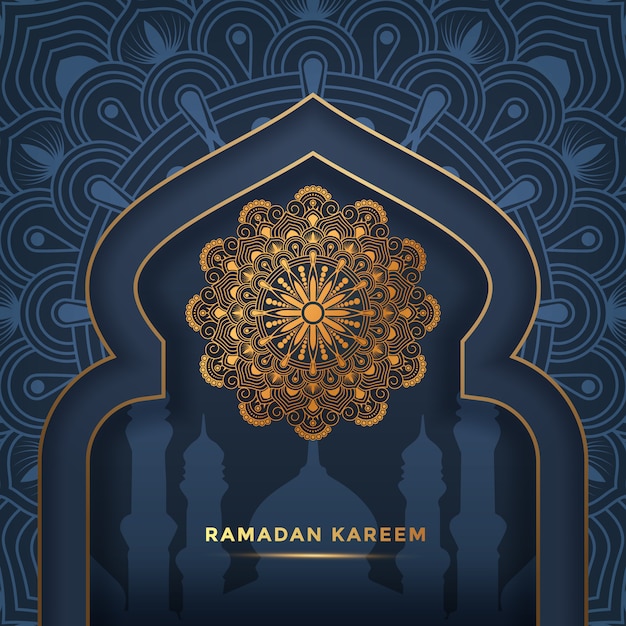 Vecteur fond de luxe ramadan kareem mandala, carte de voeux