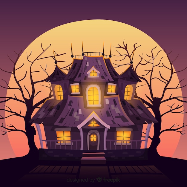 Vecteur fond de maison hantée d'halloween avec des lumières dégradées
