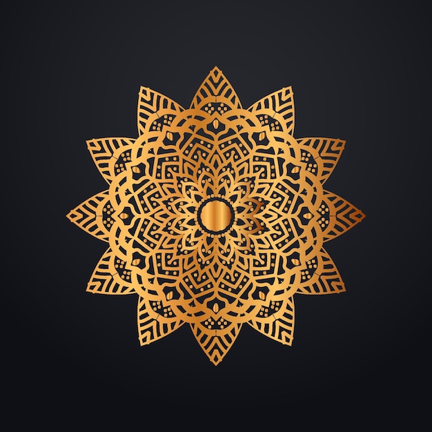 Vecteur fond de mandala de luxe avec couleur dorée et noire