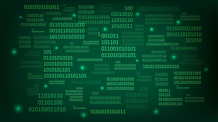 Vecteur fond de matrice verte flux de code binaire nombres tombants sur fond sombre code informatique numérique codage et piratage illustration vectorielle