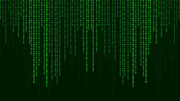 Fond de matrice verte Nombres tombants sur l'écran Flux de technologie code binaire Illustration vectorielle numérique Concept de piratage