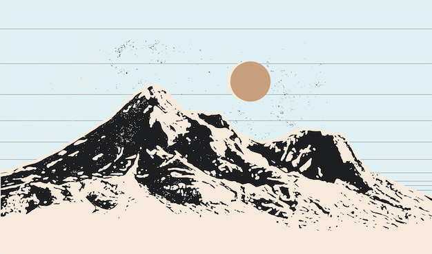 Vecteur fond de montagnes de style vintage ou modèle de conception d'affiche ou de carte avec des silhouettes de sommets de montagne illustration vectorielle eps 10