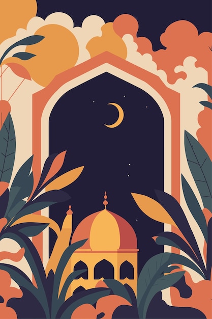 Vecteur fond de mosquée islamique modèle de conception de carte de voeux islam ramadan