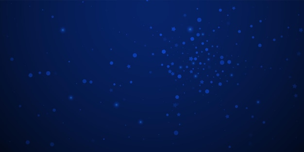 Fond de Noël aléatoire d'étoiles magiques. Flocons de neige volants subtils et étoiles sur fond de nuit bleu foncé. Étonnant modèle de superposition de flocon de neige en argent d'hiver. Illustration vectorielle éblouissante.