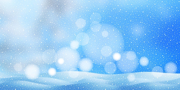 Fond de Noël avec blizzard et flocons de neige, effet bokeh, bannière vectorielle