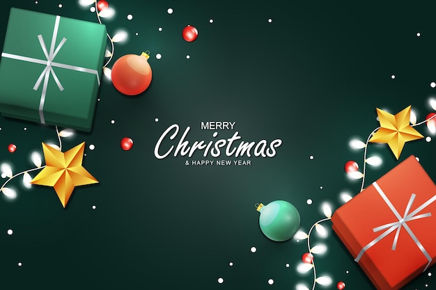Fond de Noël avec boîte-cadeau et décoration de Noël. Illustration vectorielle.