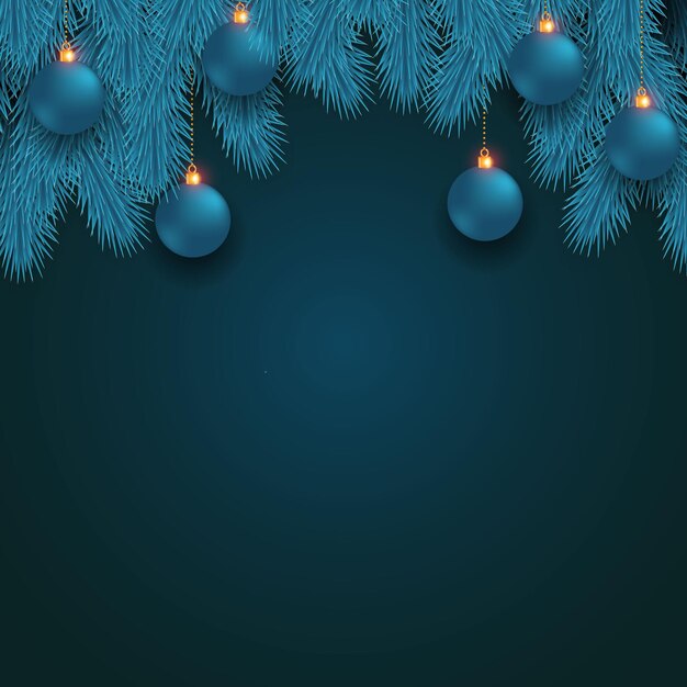 Fond de Noël Branche de pin bleu et boule de Noël