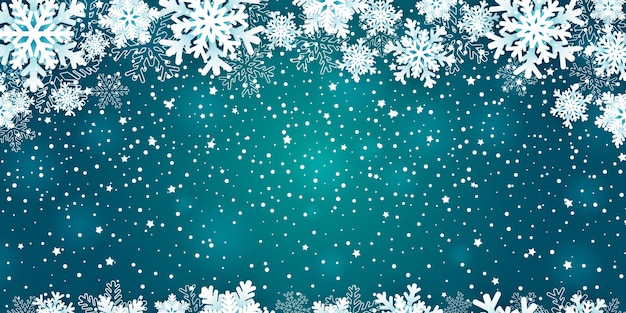 Fond De Noël Avec Cadre De Flocons De Neige Sur Bleu.