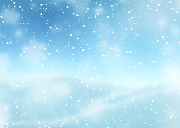 Fond de Noël avec des chutes de neige contre un paysage d'hiver défocalisé