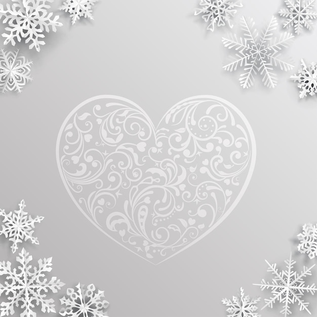 Fond De Noël Avec Des Coeurs Et Des Flocons De Neige En Couleurs Grises
