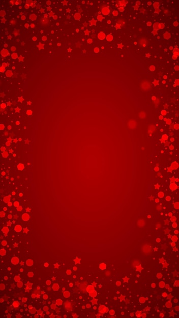 Vecteur fond de noël enneigé flocons de neige volants subtils et étoiles sur fond rouge de noël délicat doux noël enneigé illustration vectorielle verticale