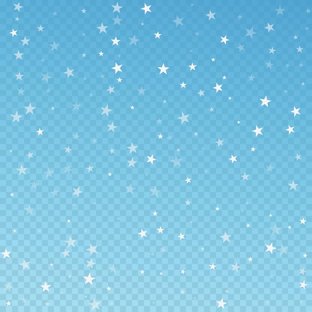 Fond De Noël D'étoiles Filantes Aléatoires. Flocons De Neige Volants Subtils Et étoiles Sur Fond Bleu Transparent. Modèle De Superposition De Flocon De Neige En Argent D'hiver Vivant. Illustration Vectorielle Exquise.