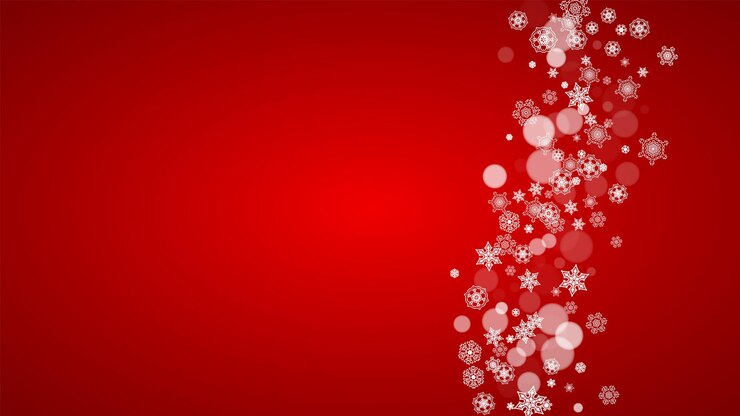 Vecteur fond de noël avec des flocons de neige blancs sur fond rouge. couleurs du père noël. fond de nouvel an et de noël pour l'invitation à la fête, la bannière, la carte-cadeau, l'offre de vente au détail. toile de fond horizontale d'hiver