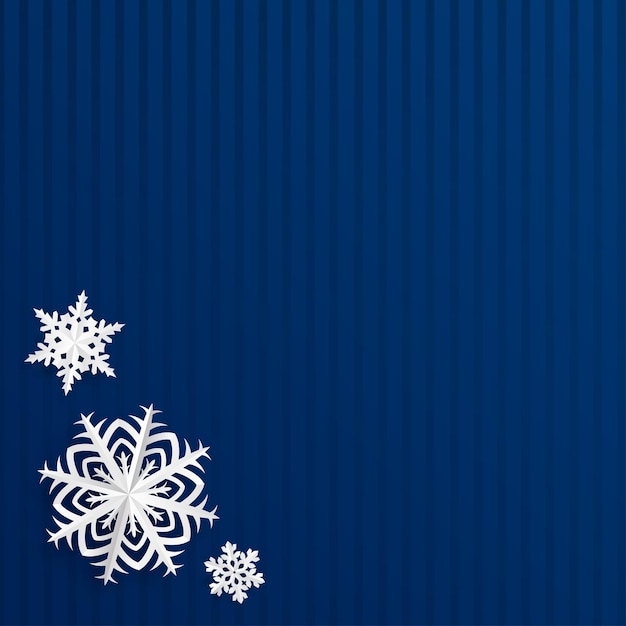 Fond De Noël Avec Des Flocons De Neige Découpés Dans Du Papier Sur Des Rayures Bleues
