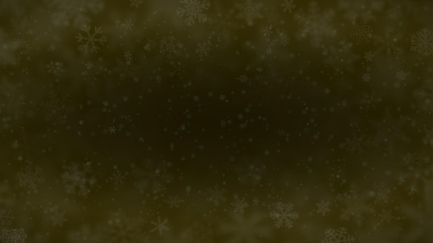 Fond de Noël de flocons de neige de différentes tailles de formes flou et transparence dans des couleurs jaune foncé