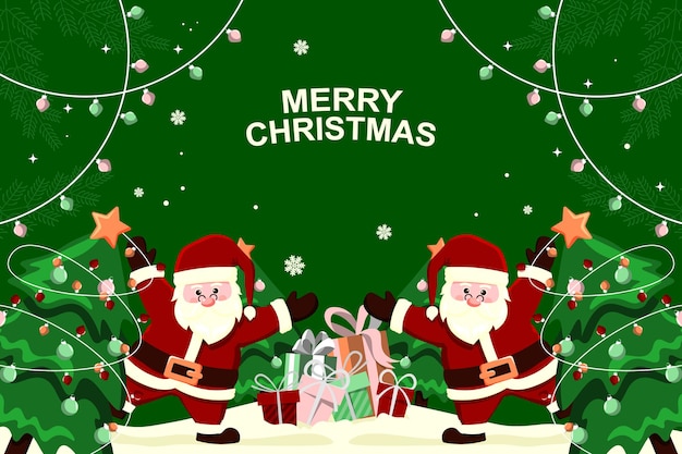 Fond de Noël avec le père Noël et l'arbre de Noël. Illustration vectorielle.