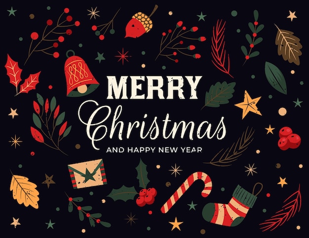 Fond de noël plat dessiné à la main