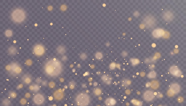 Fond de Noël. Poussière scintillante. Particules de bokeh brillantes scintillantes magiques. Effet PNG