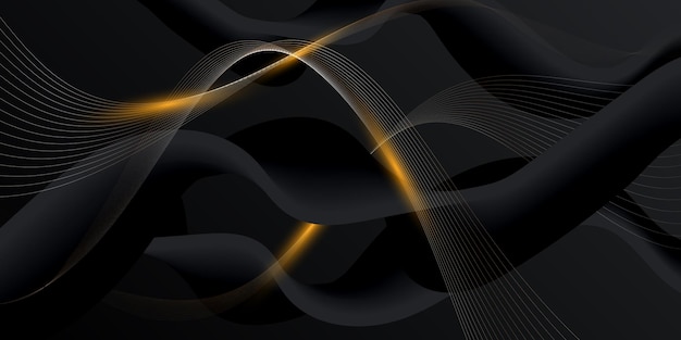 Fond noir 3d abstrait avec des lignes dorées