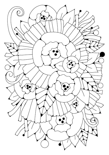 Vecteur fond noir-blanc pour le dessin. l'art-thérapie. coloriage. dessin vectoriel floral.