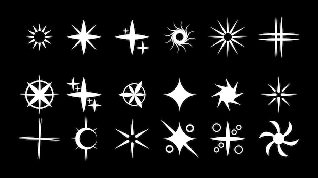 Vecteur un fond noir avec des étoiles blanches et une étoile avec le mot scintille.