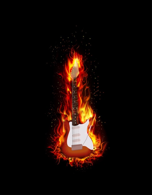 Fond noir de guitare de feu