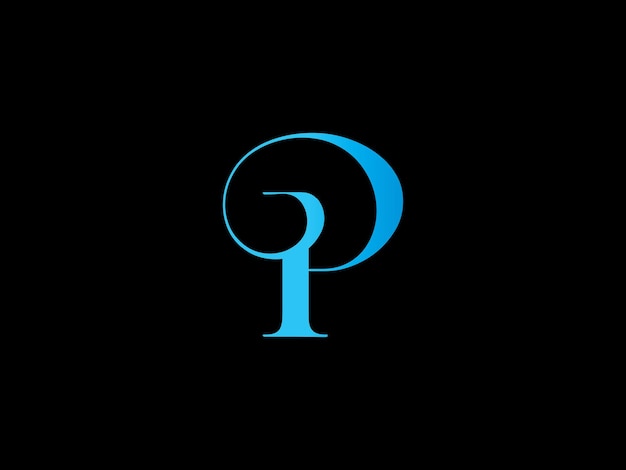 Un fond noir avec un logo p bleu