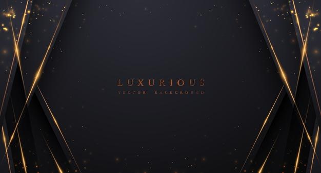 Fond noir de luxe abstrait avec des lignes dorées brillantes