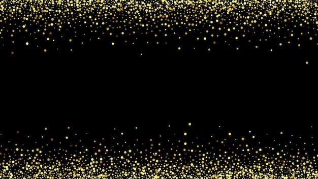 Fond noir avec des particules dorées enflammées. Fond festif vectoriel abstrait avec des paillettes d'or et des confettis pour un design festif.