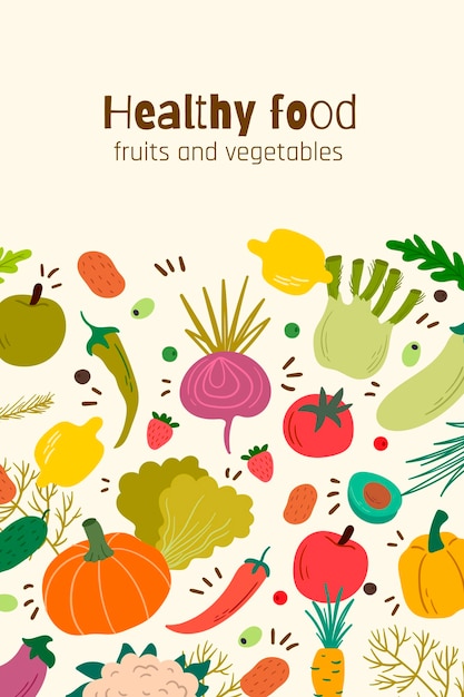 Vecteur fond de nourriture saine. illustration vectorielle. fruits et légumes