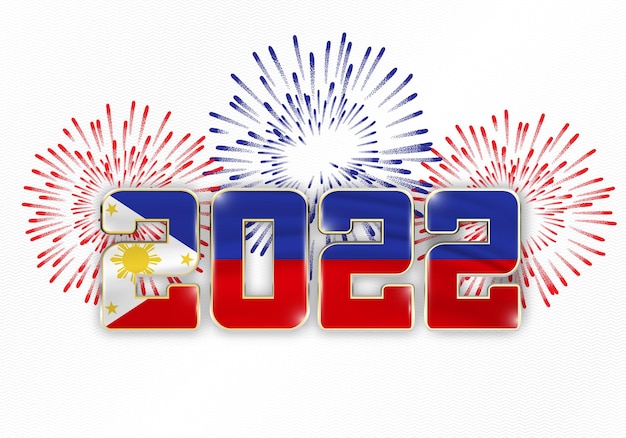 Fond De Nouvel An 2022 Avec Le Drapeau National Des Philippines Et Feux D'artifice