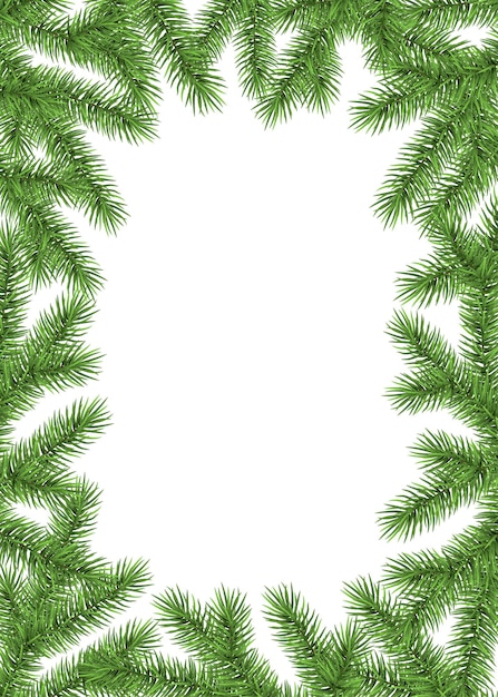 Fond De Nouvel An Blanc Avec Branche D'épinette. Cadre Vert Sapin. Arbre De Noël Réaliste. Modèle Vectoriel Pour Cartes, Bannières, Flyers, Affiches De Fête De Noël.