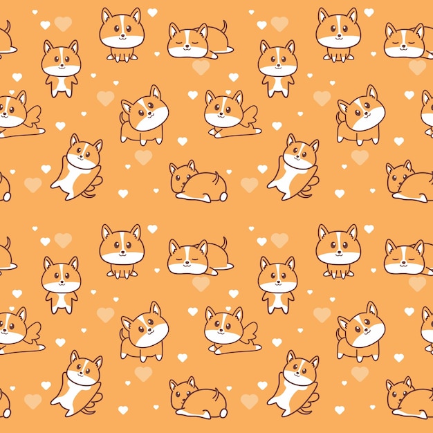 Vecteur fond orange avec un motif de chats et de coeurs.