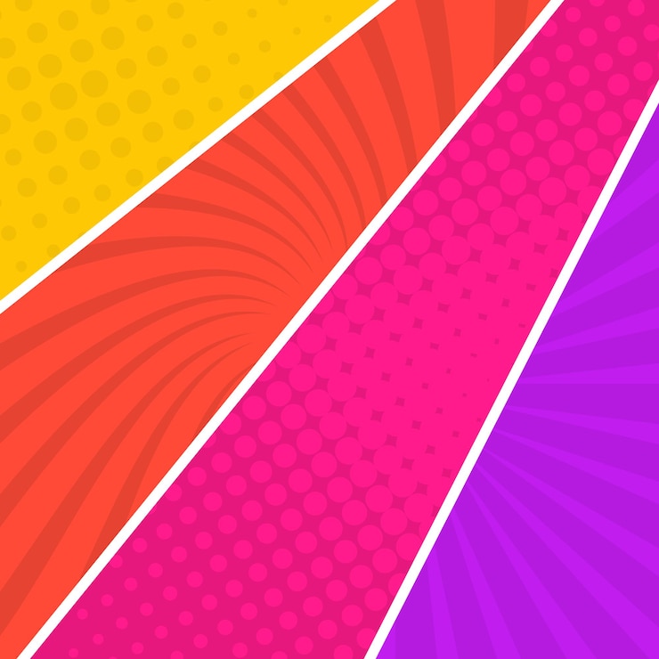 Vecteur fond de page de bande dessinée colorée dans un style pop art. modèle vide avec motif de rayons et de points. illustration vectorielle